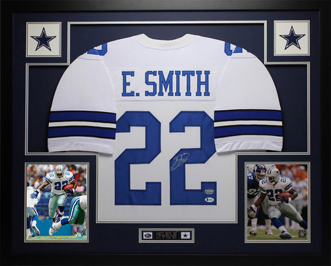 Emmitt Smith Autographed Framed White Cowboys Jersey