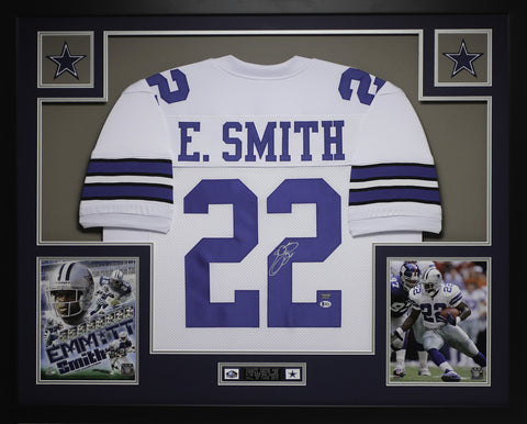 Emmitt Smith Autographed Framed White Cowboys Jersey