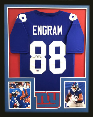 Evan Engram Signed New York Giants Framed Blue Custom Jersey