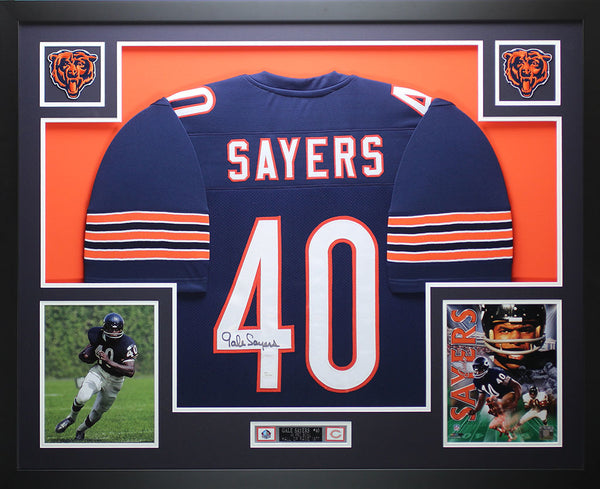 Gale Sayers Autographed and Framed Blue Bears Jersey