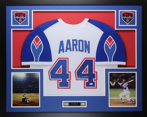 Hank Aaron Autographed Framed White Braves Jersey