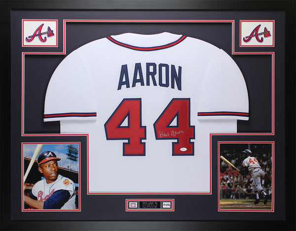 Hank Aaron Autographed Framed White Braves Jersey