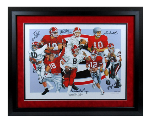Georgia Bulldogs Multi-Signed Framed QB Heroes of the Hedges Limited Edition of 1000 Print with 8 Signatures