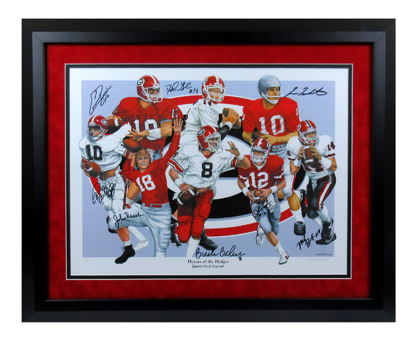 Georgia Bulldogs Multi-Signed Framed QB Heroes of the Hedges Limited Edition of 1000 Print with 8 Signatures