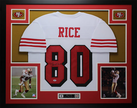 Jerry Rice Autographed and Framed White 49ers Jersey