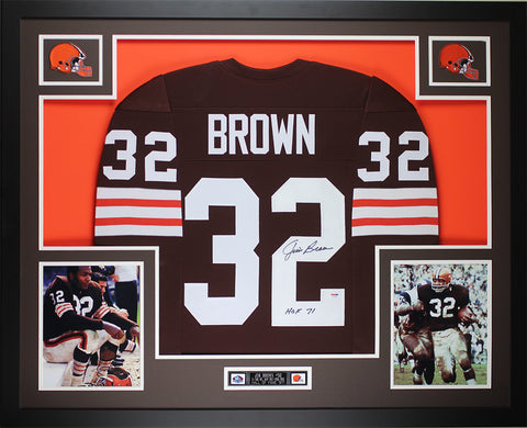 Jim Brown Autographed "HOF 71" Framed Brown Steelers Jersey