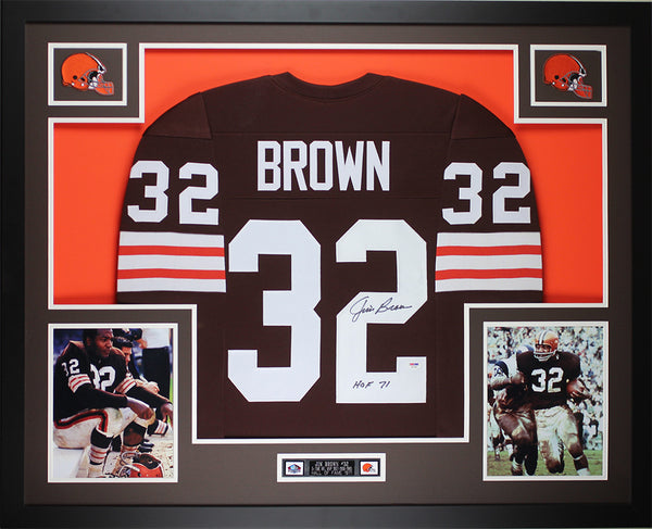 Jim Brown Autographed "HOF 71" Framed Brown Steelers Jersey