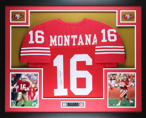 Joe Montana Autographed Framed Red 49ers Jersey