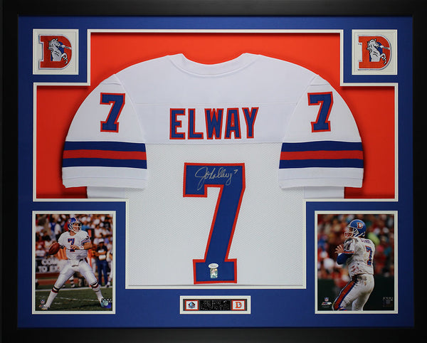 John Elway Autographed and Framed White Broncos Jersey