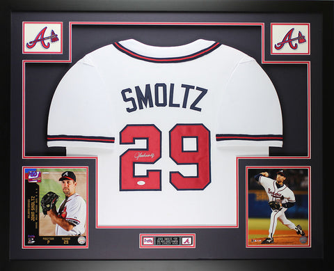 John Smoltz Autographed Framed White Braves Jersey