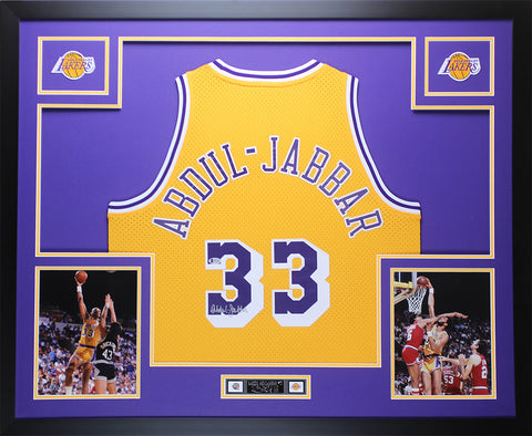 Kareem Abdul-Jabbar Autographed Framed Gold Lakers Jersey