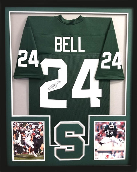 LeVeon Bell Signed Michigan State Spartans Framed Green Custom Jersey