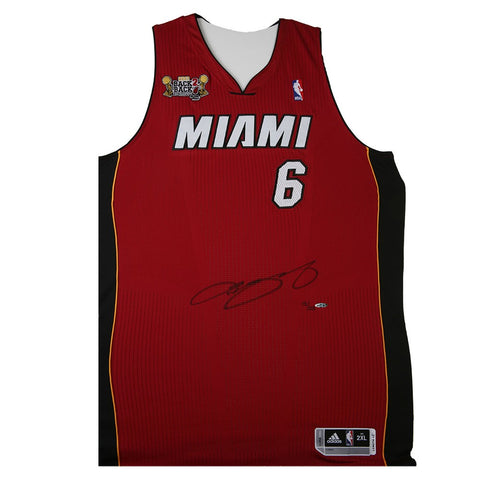LeBron James Autographed Red Heat Jersey With 2013 Back-To-Back NBA Champions Patch