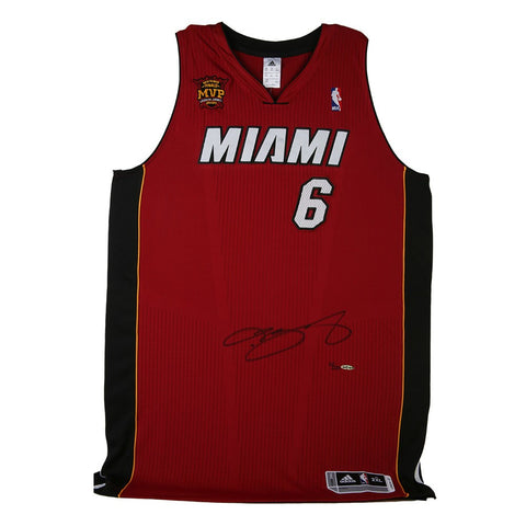 LeBron James Autographed Red Heat Jersey With Back-To-Back Finals MVP Patch