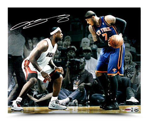LeBron James Autographed Matchup Photo vs Carmelo Anthony