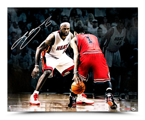 LeBron James Autographed NBA Finals Matchup Photo vs Derrick Rose