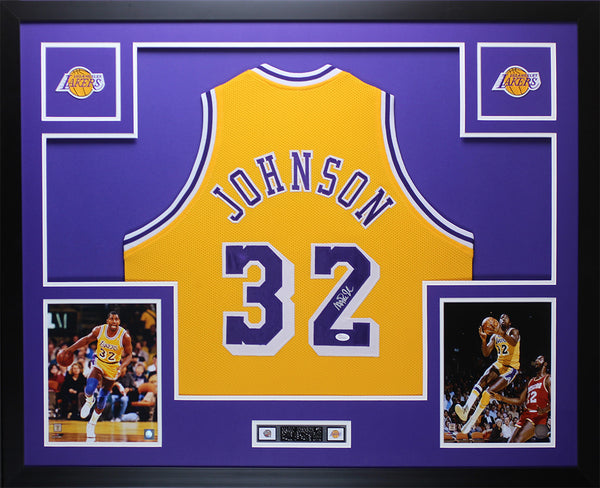 Magic Johnson Autographed Framed Yellow Lakers Jersey