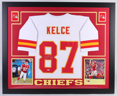 Travis Kelce Autographed Framed White Kansas City Chiefs Jersey