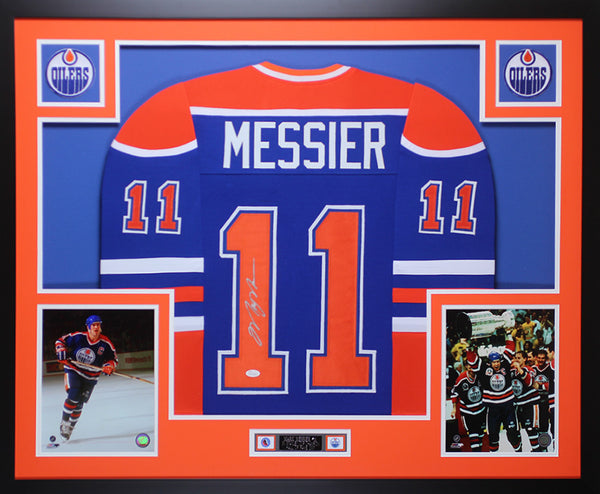 Mark Messier Autographed Framed Blue Oilers Jersey