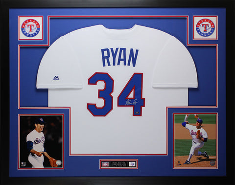 Nolan Ryan Autographed and Framed White Rangers Jersey