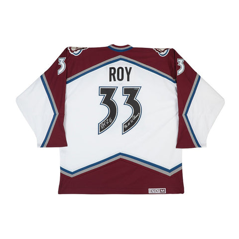 Patrick Roy Autographed & Inscribed Authentic Heroes of Hockey White Colorado Avalanche Jersey