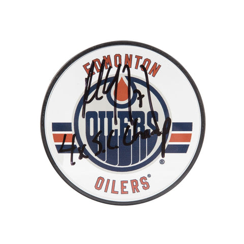 Paul Coffey Autographed & Inscribed Edmonton Oilers Acrylic Puck