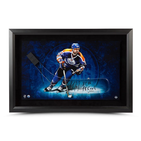 Paul Coffey Autographed & Inscribed Stick Blade with Edmonton Oilers Picture - Framed