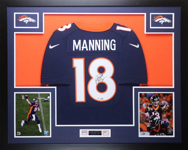 Peyton Manning Autographed Framed Navy Broncos Jersey