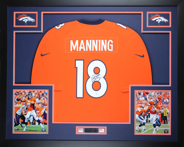 Peyton Manning Autographed Framed Orange Broncos Jersey