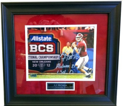 A.J. McCarron Autographed/Signed Alabama Crimson Tide Framed 2012 BCS Championship 16x20 NCAA Photo