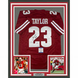 FRAMED Autographed/Signed JONATHAN TAYLOR 33x42 Wisconsin Red Jersey Beckett COA