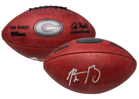 AARON RODGERS Autographed Duke Metallic Packers Logo Football FANATICS