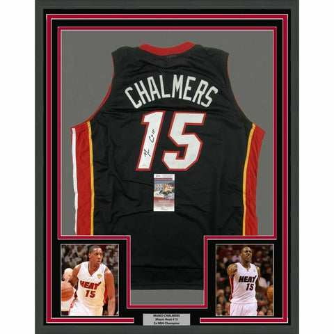 FRAMED Autographed/Signed MARIO CHALMERS 33x42 Black Basketball Jersey JSA COA