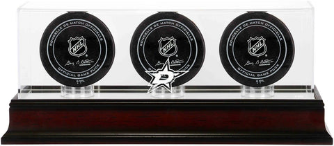 Dallas Stars Mahogany Three Hockey Puck Logo Display Case