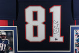 RANDY MOSS (Patriots blue SKYLINE) Signed Autographed Framed Jersey Beckett