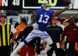 Odell Beckham Signed NY 8x10 One Handed Catch *Blue Jersey PF Photo- JSA W Auth