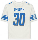 Frmd Jeff Okudah Detroit Lions Signed White Game Jersey & Insc - 1/30