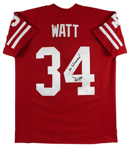 Derek Watt "On Wisconsin!" Authentic Signed Red Pro Style Jersey JSA Witness