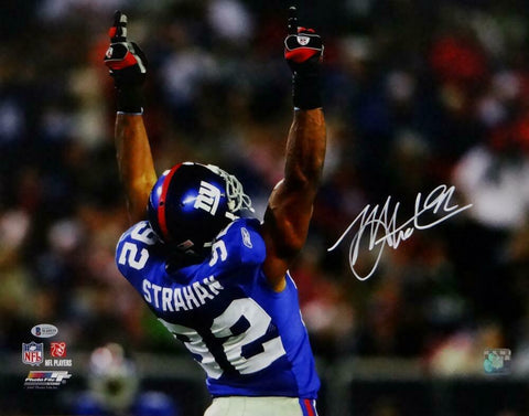 Michael Strahan Signed NY Giants 8x10 PF Pointing Up Photo-Beckett Auth *White