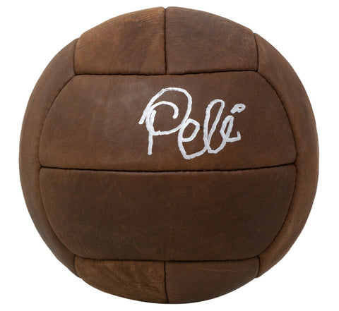 Pele Signed Full Size Vintage Brown Throwback Soccer Ball BAS