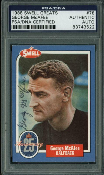 Bears George Mcafee Authentic Signed Card 1988 Swell Greats #78 PSA/DNA Slabbed