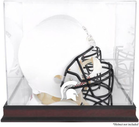 Michigan St Spartans Mahogany Base Team Logo Helmet Display Case w/Mirrored Back