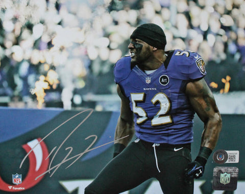 Ray Lewis Autographed Baltimore Ravens 8x10 Grunt Photo-Beckett W Hologram *Silv