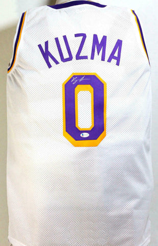 Kyle Kuzma Autographed White w/ Purple Pro Style Basketball Jersey- Beckett Wit