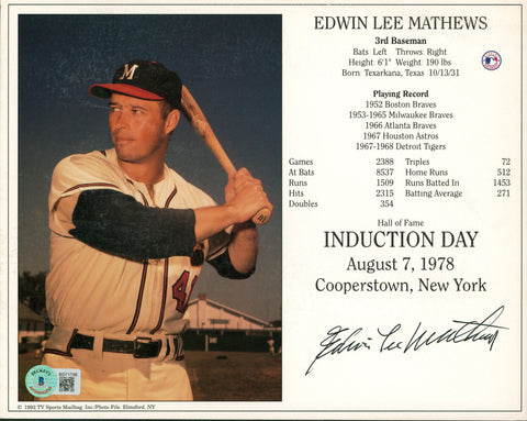 Braves Edwin Lee Mathews Authentic Signed 8x10 Photo Autographed BAS #BD71796