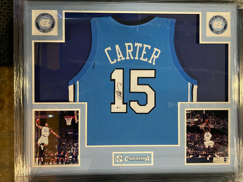Vince Carter Signed North Carolina Tar Heels 35x43 Framed Jersey Display Beckett