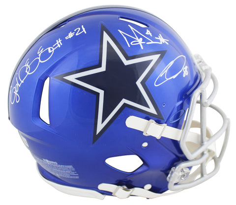 Cowboys (3) Prescott, Elliott, Lamb Signed Flash F/S Speed Proline Helmet BAS W