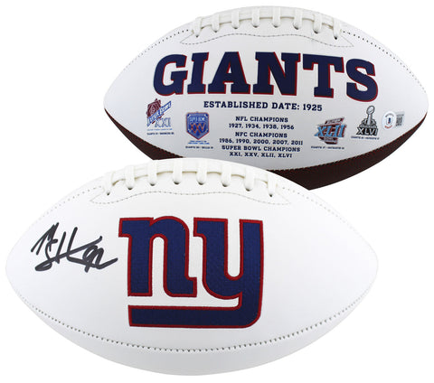 Giants Michael Strahan Authentic Signed White Panel Logo Football BAS Witnessed