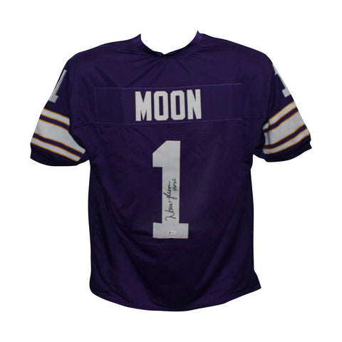Warren Moon Autographed/Signed Pro Style Purple XL Jersey HOF BAS 31160