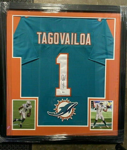 Tua Tagovailoa Signed Dolphins 36"x39" Framed Jersey (Beckett COA) Miami Q.B.